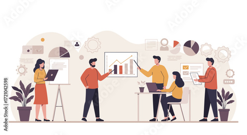 business meeting presentation with team collaboration discussing company growth in a modern office space ideal for corporate strategy and teamwork