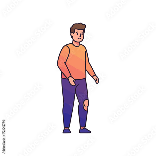 Man with ripped jeans standing illustrating urban style and resilience perfect for blog posts or social media content demonstrating individuality and self-expression.