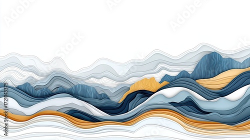 Abstract background with blue and brown waves, dark blue and light gray, high - definition digital art illustration
