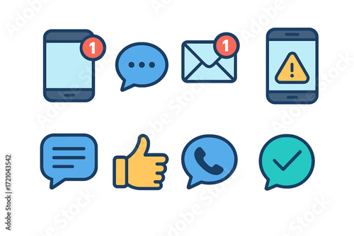 Modern communication icons with notifications and alerts