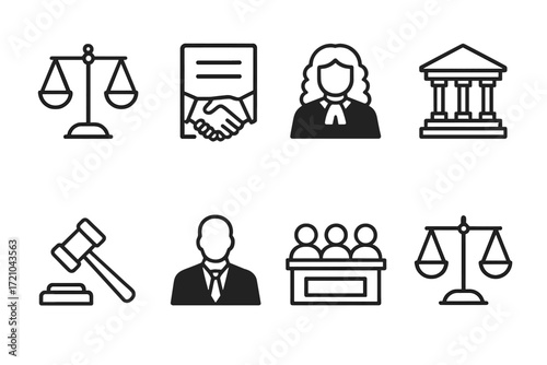 Legal system icons on gradient background