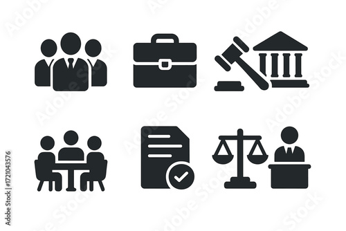 Professional business and legal icons set with shadow effect