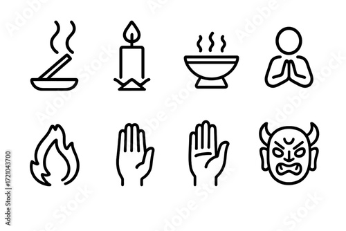 Minimalist icons of meditation and wellness on gradient background