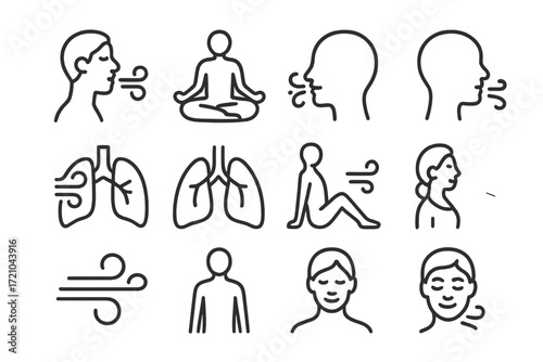 Breathing exercise symbols: wellness and relaxation icons for mindfulness