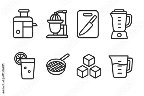 Sleek linear kitchen utensils icons on dark background
