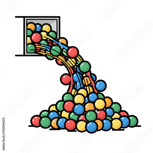 Colorful Balls Pouring From a Square Container.