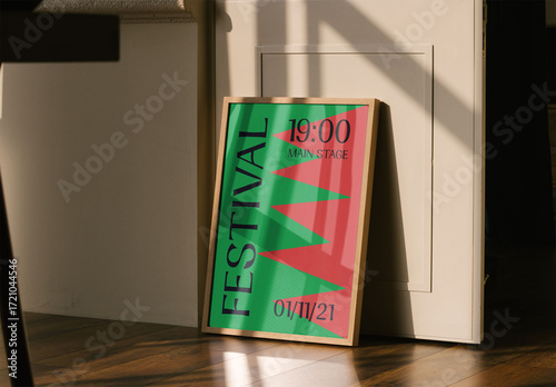 Mockup Of Vertical Customizable Wood Framed Poster