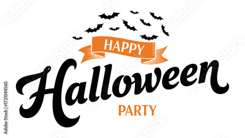 Halloween Party: A festive Happy Halloween party banner. Celebrating spooky season and fun, the banner with a calligraphic, stylish design.