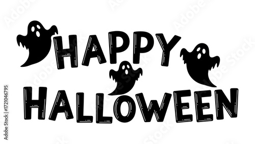 Spooky Season Wishes: Happy Halloween message with ghostly figures floating against the festive season background, spreading a spirit of spooky cheer.