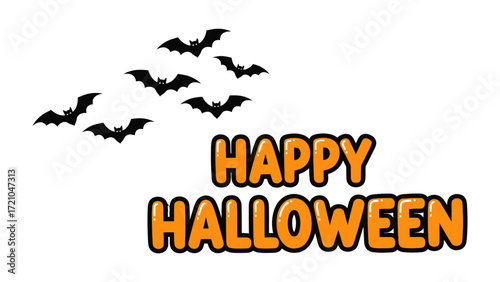 Happy Halloween: A seasonal greeting for Halloween, featuring the phrase Happy Halloween and silhouette of bats, ready to capture the playful and spooky spirit.