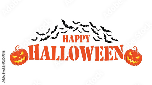 Happy Halloween: Spooky jack-o'-lanterns, bats and festive text create the spirit of this holiday.