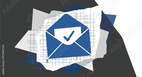 Successful email marketing campaign concept for business promotion or newsletter subscription with an open envelope showing a check mark on a document