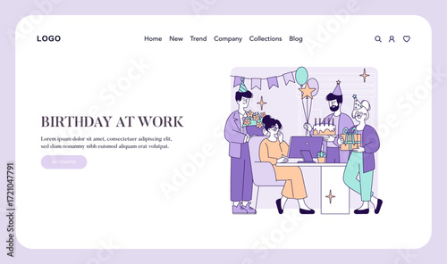 Office Birthday Celebration Vector with Decorations