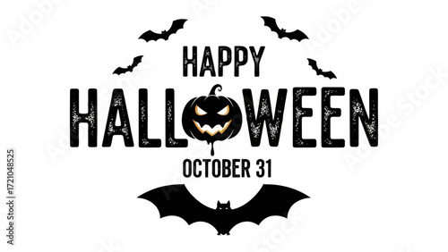 Spooky Season Greetings: Spooky Halloween greeting, featuring a carved pumpkin, bats, and a bold message. Embrace the chilling vibes of the holiday!
