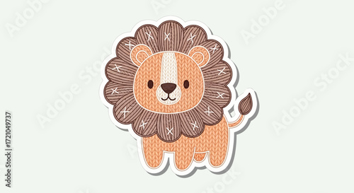 Charming embroidered baby lion illustration with a cute textile patch design. Adorable jungle animal character for nursery decor and kids' crafts