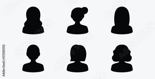 Diverse Female Avatar Silhouettes Representing Different Hairstyles and Personalities