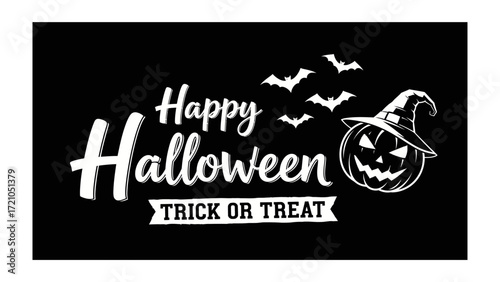 Spooky Halloween: A festive Halloween-themed illustration featuring a grinning jack-o'-lantern wearing a witch's hat and bats silhouettes against a backdrop.