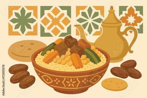 Couscous Moroccan Dish  Traditional Serving Elements