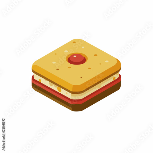 Isometric Detailed Layered Slice Sweet Dessert Pastry Food Icon Illustration