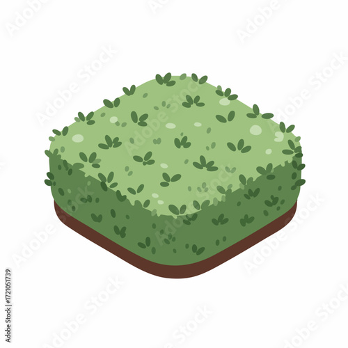 Flat Design Square Shaped Green Shrub Garden Element Illustration