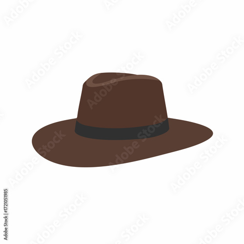 Flat Style Classic Brown Fedora Hat Fashionable Headwear Accessory Illustration