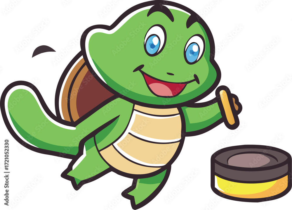 Fototapeta premium A cute green cartoon turtle with a happy smile is a cheerful animal illustration
