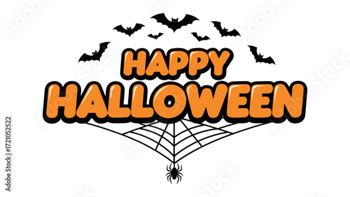 Happy Halloween: An orange and black Halloween illustration, complete with bats, a spiderweb, and a spider, evoke the festive spirit of All Hallows' Eve. 