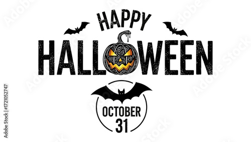 Spooky Halloween: A captivating Halloween-themed illustration, complete with a grinning jack-o'-lantern, menacing bats, and the essential message.