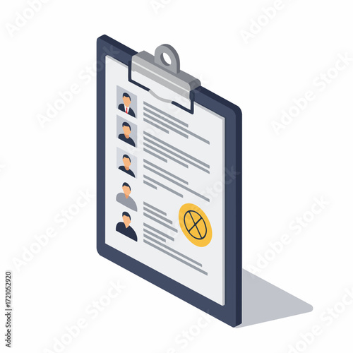 Isometric Detailed Employee List On Clipboard Human Resources Illustration