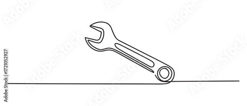 One mechanical wrench for nuts drawn in one continuous line drawing. one line Icon drawing with white background