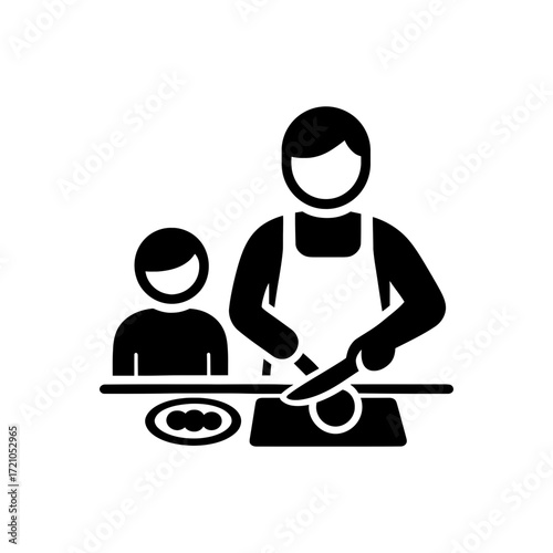 Father teaching cooking icon