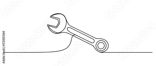 One mechanical wrench for nuts drawn in one continuous line drawing. one line Icon drawing with white background