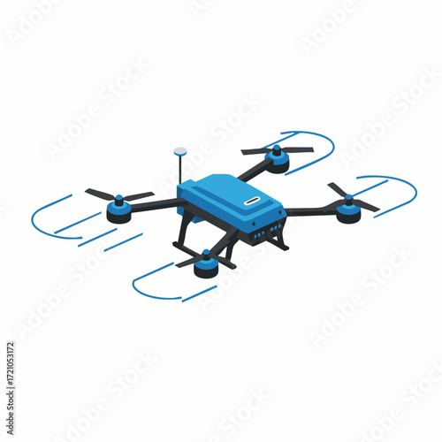 Isometric Detailed Unmanned Blue Drone Flying Inspection Equipment Technology Illustration