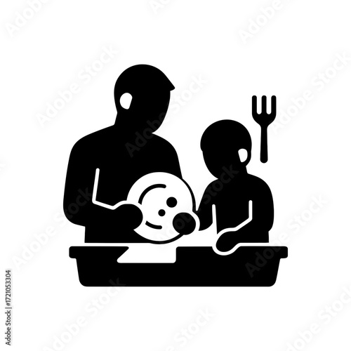 Father teaching dishes icon