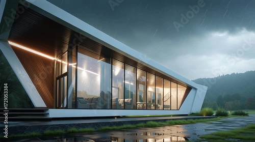 Modern Architectural Design: A contemporary home showcases a stunning architectural design, with expansive glass windows and a sleek, minimalist aesthetic.