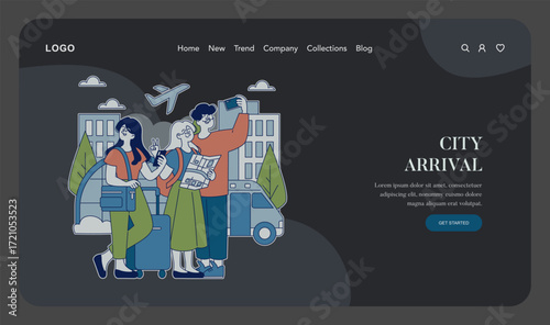 Arrival in City Online Landing Page Design Vector Illustration