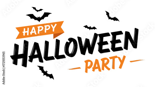 Spooky Halloween Party: A spooky Halloween party invitation, showcasing festive decor with bats and an orange ribbon. Capturing the festive ambiance and thrills of Halloween celebration.