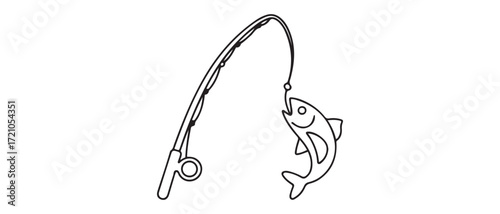 Abstract Line Fishing Icon On A Transparent. one line Icon drawing with white background