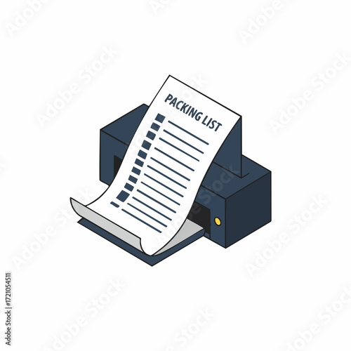 Isometric Outline Printer with Packing List Document Illustration Icon
