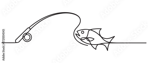 Abstract Line Fishing Icon On A Transparent. one line Icon drawing with white background
