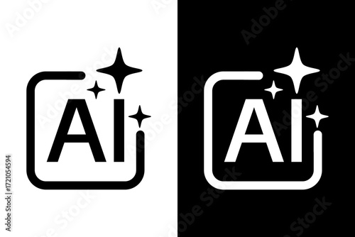 AI icon, AI generate icon, Artificial intelligence concept and machine learning technology. flat vector illustration design isolated on black and white background