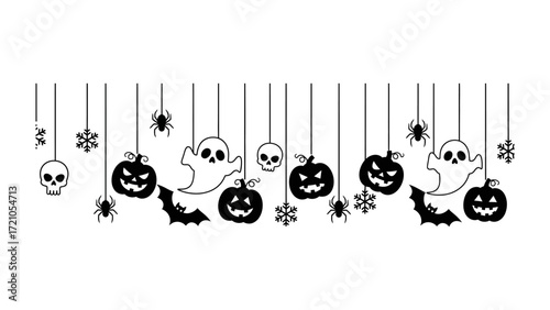 Halloween Garland: An enchanting garland of spooky, silhouetted decorations floats suspended, ready to cast a festive spell.