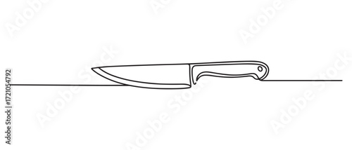 Continuous one line art drawing of knife outline vector illustration, Kitchen knife one line continuous drawing. one line Icon drawing with white background
