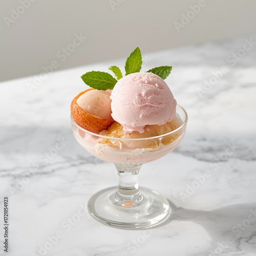Lychee Scoop with Mint Garnish Styled Photo