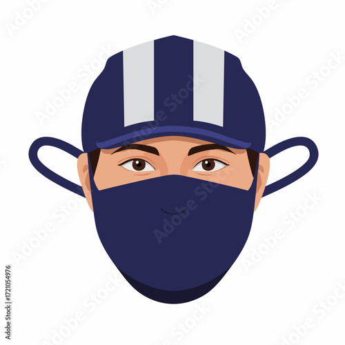 Modern Flat Illustration Masked Jockey Face with Race Cap Portrait