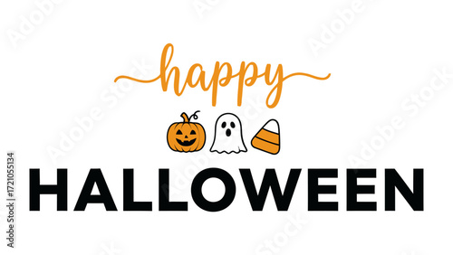 Happy Halloween Card: A cheerful, fun card adorned with the text Happy Halloween along with cartoon pumpkin, ghost, and candy corn elements, perfect for spreading holiday cheer.