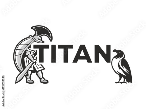Powerful Spartan Warrior with Axe, Ready for Battle, for Titan Esports Logo