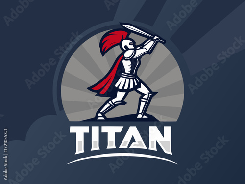 Powerful Spartan Warrior with Axe, Ready for Battle, for Titan Esports Logo