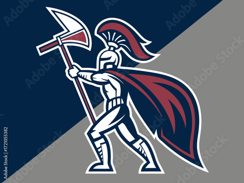 Powerful Spartan Warrior with Axe, Ready for Battle, for Titan Esports Logo