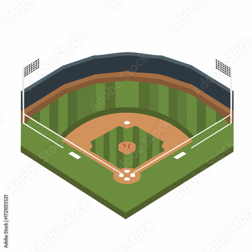 Isometric Detailed Baseball Field Outdoor Sport Arena Game Illustration